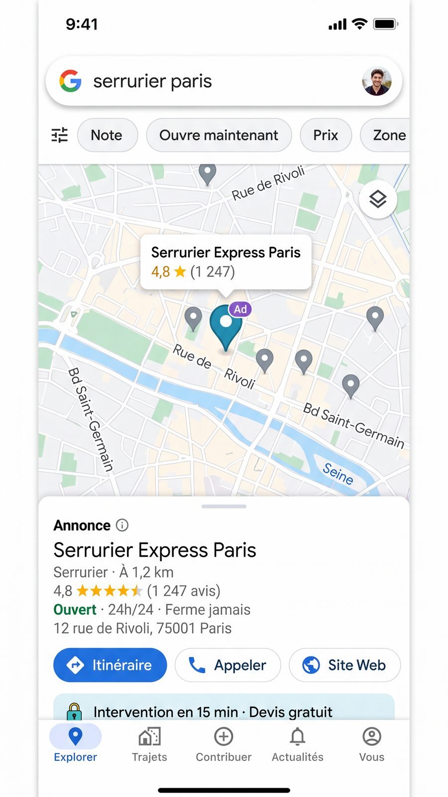 Publicité Google Maps