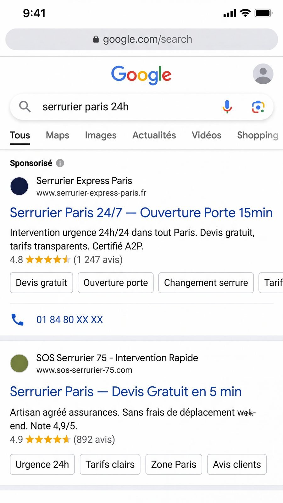 Publicité Google Search